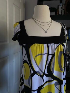 Bold Yellow & Black Abstract Square-Neck Women's Top